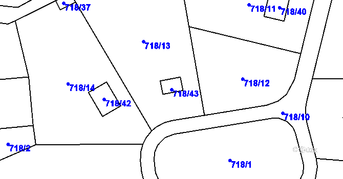 Parcela st. 718/43 v KÚ Větrný Jeníkov, Katastrální mapa