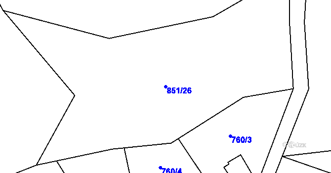 Parcela st. 851/26 v KÚ Větrný Jeníkov, Katastrální mapa