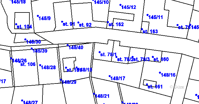 Parcela st. 78/1 v KÚ Větrušice u Klecan, Katastrální mapa