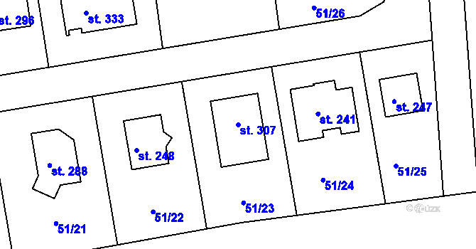 Parcela st. 307 v KÚ Větrušice u Klecan, Katastrální mapa