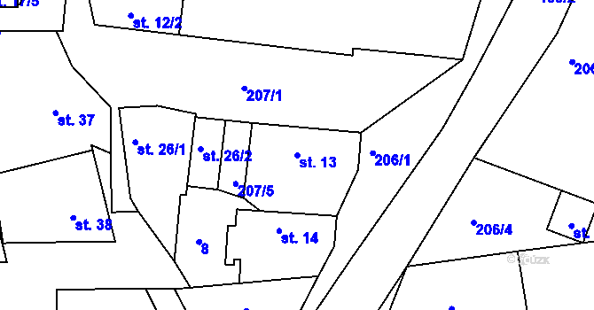 Parcela st. 13 v KÚ Větrušice u Klecan, Katastrální mapa