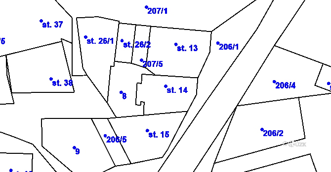 Parcela st. 14 v KÚ Větrušice u Klecan, Katastrální mapa