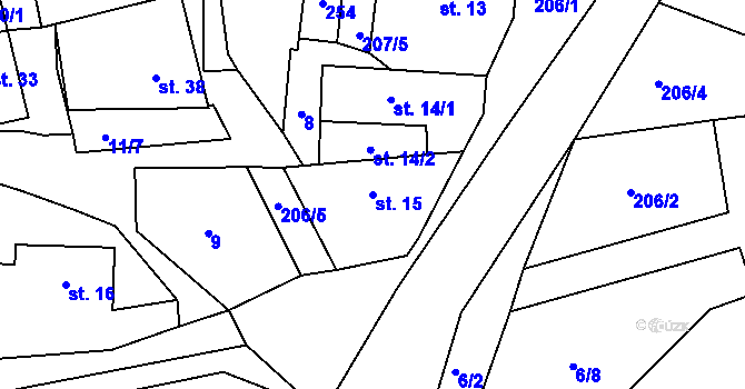 Parcela st. 15 v KÚ Větrušice u Klecan, Katastrální mapa