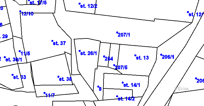 Parcela st. 26/2 v KÚ Větrušice u Klecan, Katastrální mapa