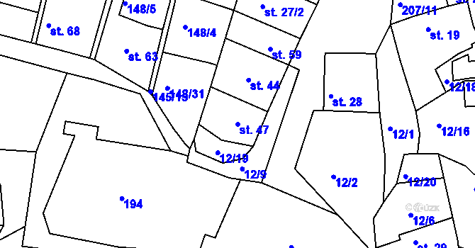 Parcela st. 47 v KÚ Větrušice u Klecan, Katastrální mapa