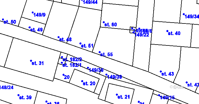Parcela st. 55 v KÚ Větrušice u Klecan, Katastrální mapa