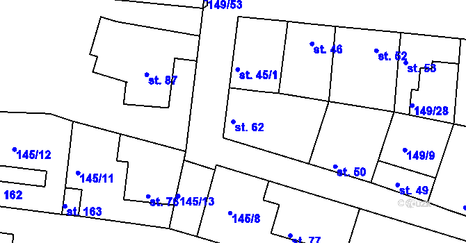 Parcela st. 62 v KÚ Větrušice u Klecan, Katastrální mapa