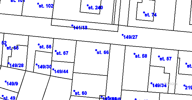 Parcela st. 66 v KÚ Větrušice u Klecan, Katastrální mapa