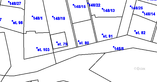 Parcela st. 80 v KÚ Větrušice u Klecan, Katastrální mapa