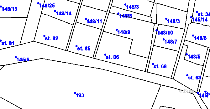 Parcela st. 86 v KÚ Větrušice u Klecan, Katastrální mapa