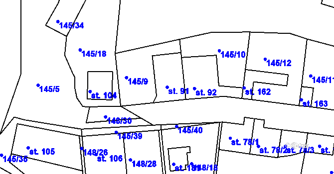 Parcela st. 91 v KÚ Větrušice u Klecan, Katastrální mapa