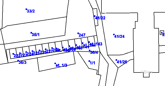 Parcela st. 142 v KÚ Větrušice u Klecan, Katastrální mapa