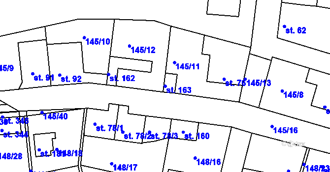 Parcela st. 163 v KÚ Větrušice u Klecan, Katastrální mapa