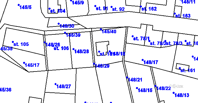 Parcela st. 181 v KÚ Větrušice u Klecan, Katastrální mapa