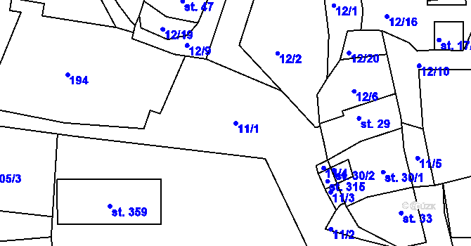Parcela st. 11/1 v KÚ Větrušice u Klecan, Katastrální mapa