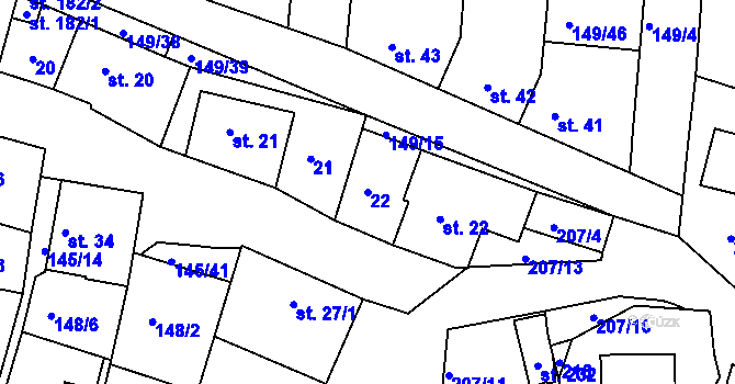 Parcela st. 22 v KÚ Větrušice u Klecan, Katastrální mapa