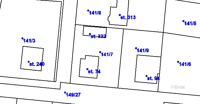 Parcela st. 141/7 v KÚ Větrušice u Klecan, Katastrální mapa