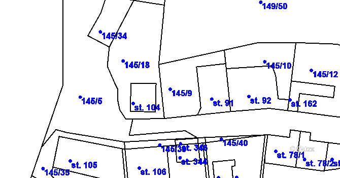Parcela st. 145/9 v KÚ Větrušice u Klecan, Katastrální mapa