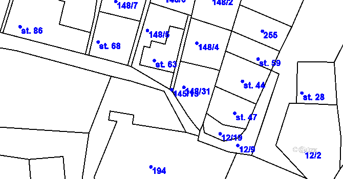 Parcela st. 145/15 v KÚ Větrušice u Klecan, Katastrální mapa