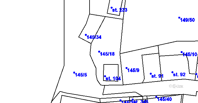 Parcela st. 145/18 v KÚ Větrušice u Klecan, Katastrální mapa
