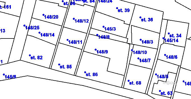 Parcela st. 148/9 v KÚ Větrušice u Klecan, Katastrální mapa
