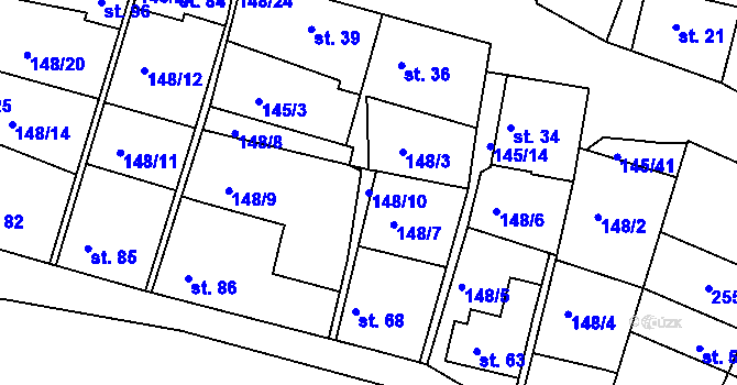 Parcela st. 148/10 v KÚ Větrušice u Klecan, Katastrální mapa