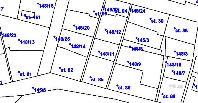 Parcela st. 148/11 v KÚ Větrušice u Klecan, Katastrální mapa