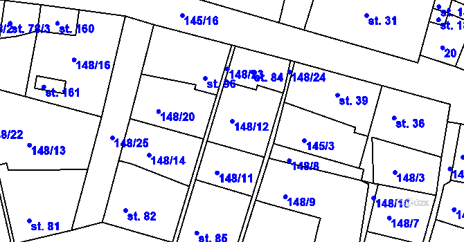 Parcela st. 148/12 v KÚ Větrušice u Klecan, Katastrální mapa