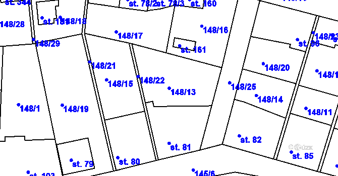 Parcela st. 148/13 v KÚ Větrušice u Klecan, Katastrální mapa