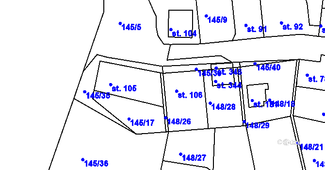 Parcela st. 148/26 v KÚ Větrušice u Klecan, Katastrální mapa