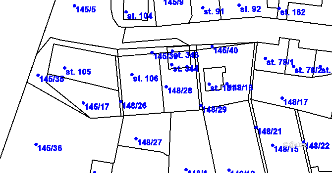 Parcela st. 148/28 v KÚ Větrušice u Klecan, Katastrální mapa