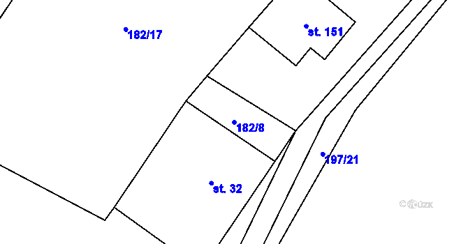 Parcela st. 182/8 v KÚ Větrušice u Klecan, Katastrální mapa