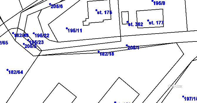 Parcela st. 182/18 v KÚ Větrušice u Klecan, Katastrální mapa
