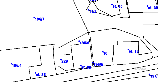 Parcela st. 195/6 v KÚ Větrušice u Klecan, Katastrální mapa