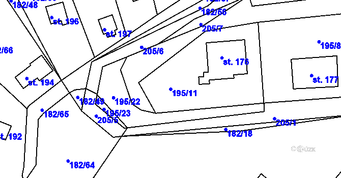 Parcela st. 195/11 v KÚ Větrušice u Klecan, Katastrální mapa
