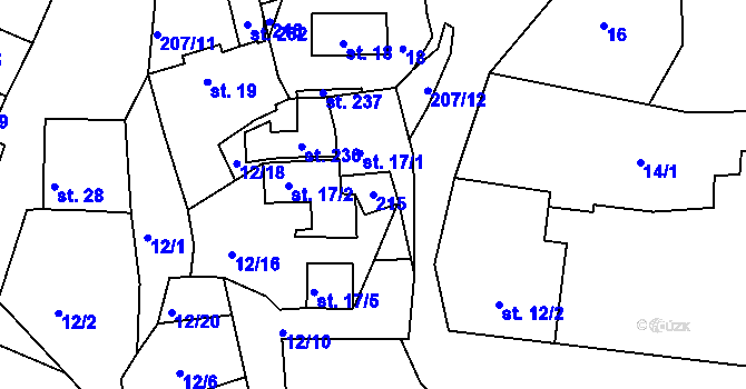 Parcela st. 215 v KÚ Větrušice u Klecan, Katastrální mapa