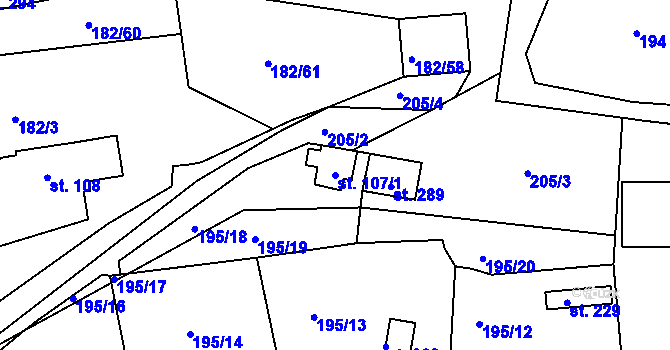 Parcela st. 107/1 v KÚ Větrušice u Klecan, Katastrální mapa