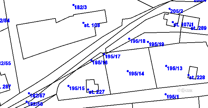Parcela st. 195/17 v KÚ Větrušice u Klecan, Katastrální mapa