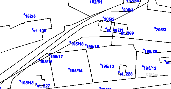 Parcela st. 195/19 v KÚ Větrušice u Klecan, Katastrální mapa