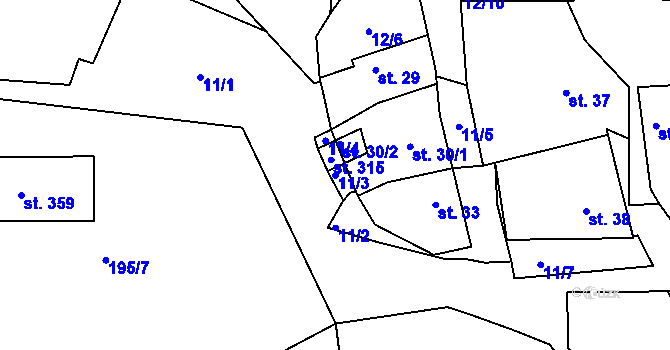 Parcela st. 11/3 v KÚ Větrušice u Klecan, Katastrální mapa