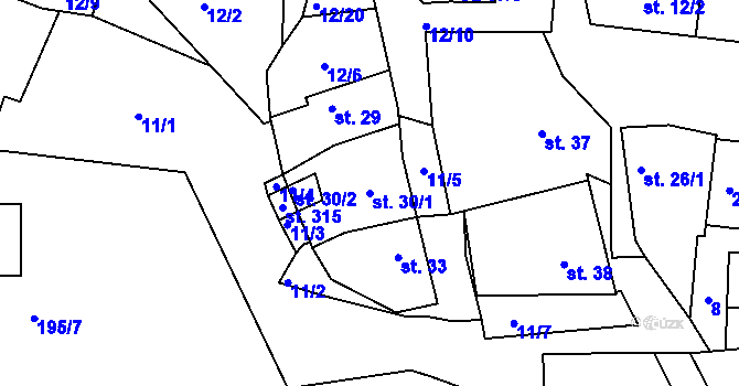 Parcela st. 30/1 v KÚ Větrušice u Klecan, Katastrální mapa