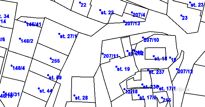 Parcela st. 207/11 v KÚ Větrušice u Klecan, Katastrální mapa