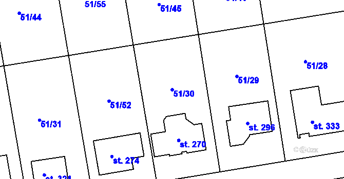Parcela st. 51/30 v KÚ Větrušice u Klecan, Katastrální mapa