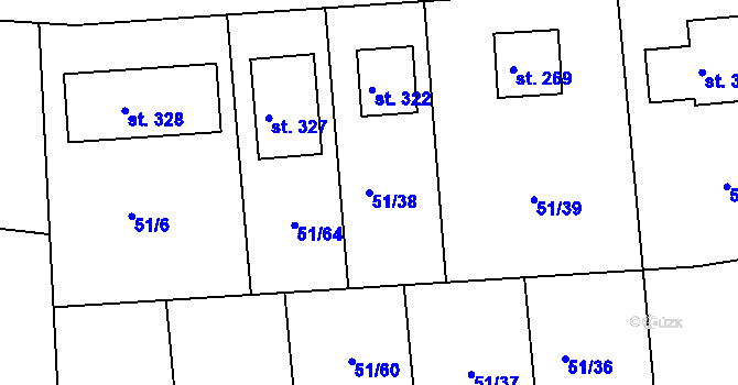 Parcela st. 51/38 v KÚ Větrušice u Klecan, Katastrální mapa