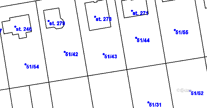 Parcela st. 51/43 v KÚ Větrušice u Klecan, Katastrální mapa