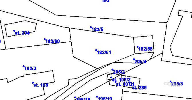 Parcela st. 182/61 v KÚ Větrušice u Klecan, Katastrální mapa