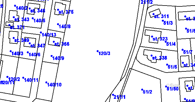 Parcela st. 120/3 v KÚ Větrušice u Klecan, Katastrální mapa