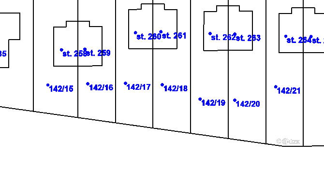 Parcela st. 142/18 v KÚ Větrušice u Klecan, Katastrální mapa