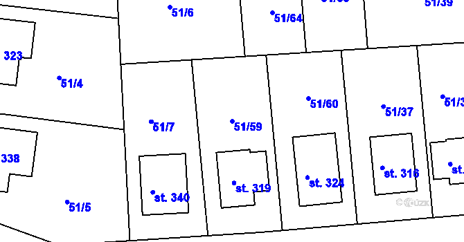 Parcela st. 51/59 v KÚ Větrušice u Klecan, Katastrální mapa