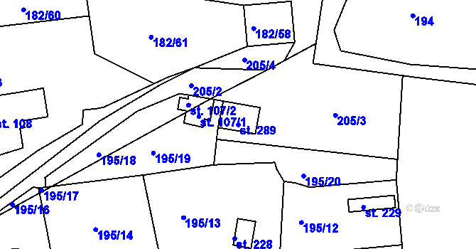 Parcela st. 289 v KÚ Větrušice u Klecan, Katastrální mapa